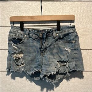 Just USA Blue Distressed Jean Shorts with Raw Hem